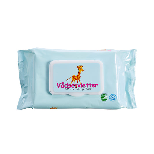 Vådserviet DKi Baby 16x20cm 100stk Svanemærket uden Parfume/Farve,16 pk x 100 stk/krt