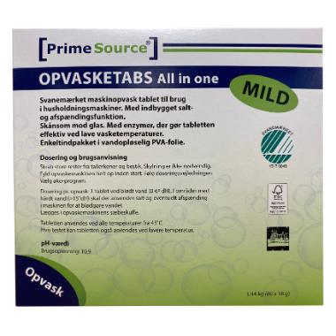 Opvasketabs Prime Source Mild – All-in-One Salt/Afspænding/Glasbeskyttelse, 80 stk