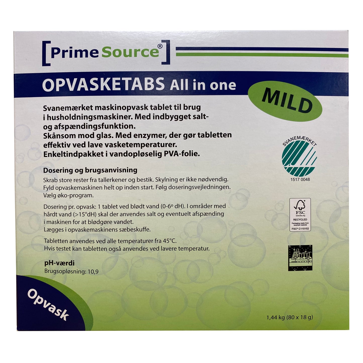 Maskinopvask Tabs Prime Source Mild All-In-One 80 stk Svanemærket Opløselig,80 stk/pk