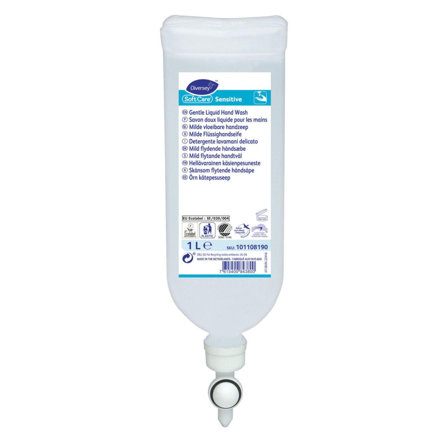 Cremesæbe Soft Care Sensitive 1ltr Svanemærket Asthma Allergy Nordic,6 fl/krt