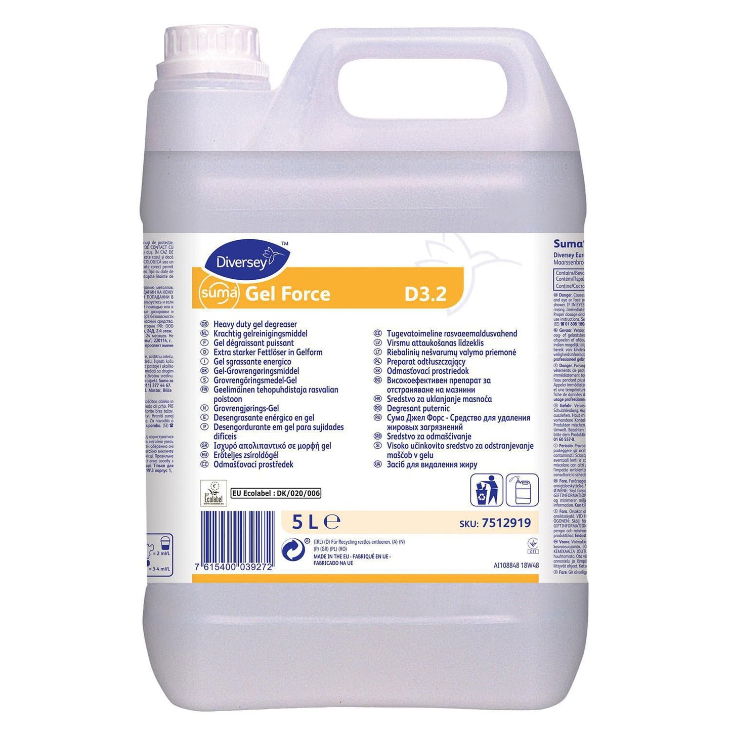 Skumrengøring Alkalisk Suma Gel Force D3.2 5ltr Ecolabel uden Farve/Parfume Gul,2 dnk/krt