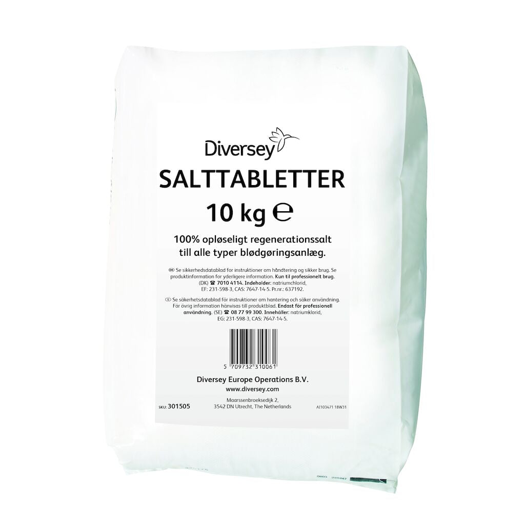 Maskinopvask Salt Tabs Diversey Salttabletter 10kg til blødgøringsanlæg,10 kg/sack