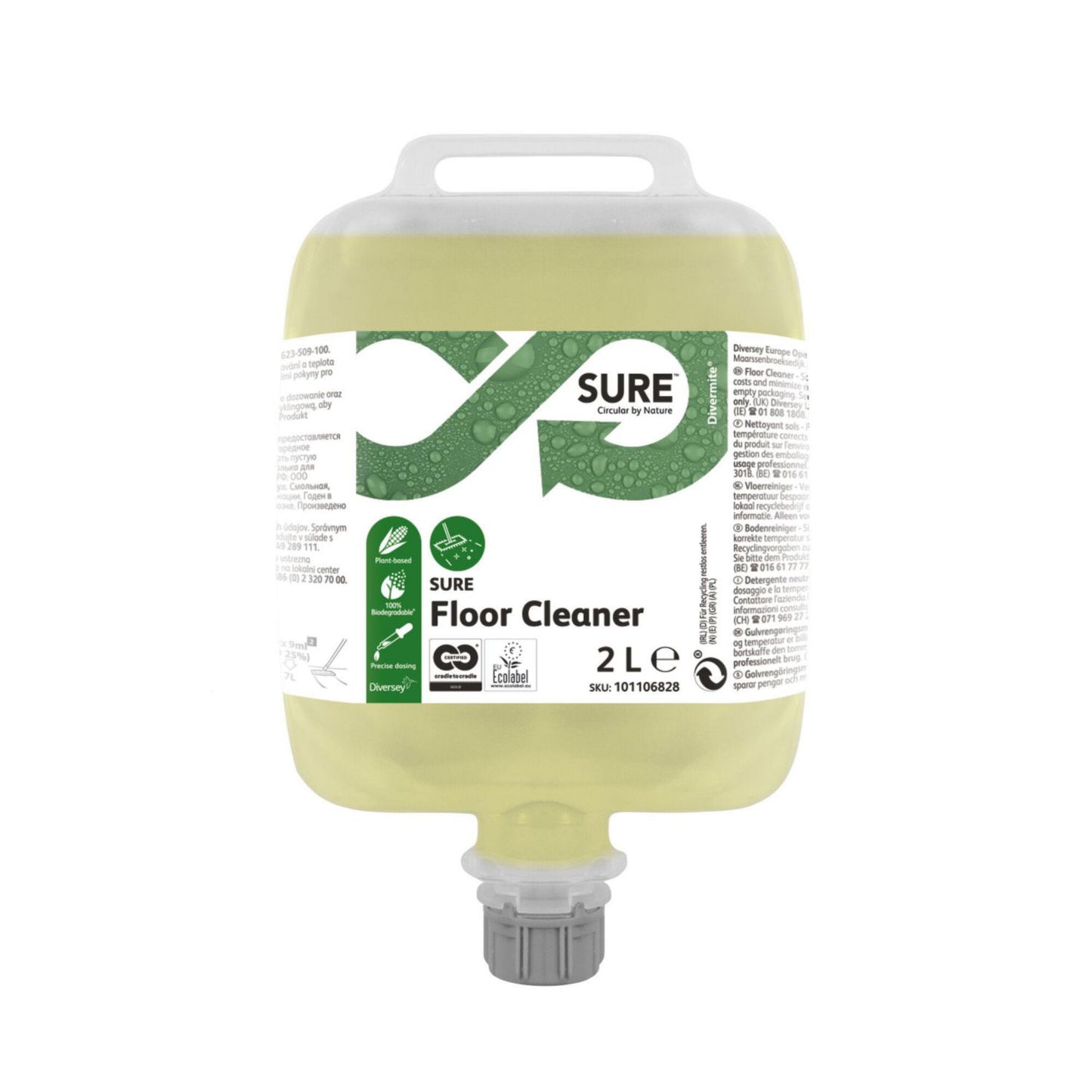 Gulvrengøring Sure Floor Cleaner DVM/DQFM 2ltr Ecolabel u Parfume Manuel/Maskine,3 stk x 2 ltr/krt
