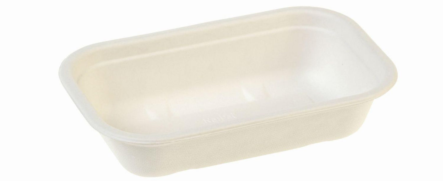 Bakke Rektangulær 1000ml L22.9xB15.3xH5.7cm Bagasse Bionedbrydelig Hvid,2 ps x 125 stk/krt