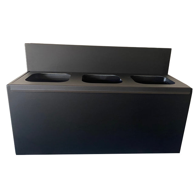 Affaldsstativ vægophængt 3 delt 3x20ltr L1070xB315xH495mm med låg Sort,1 stk/krt