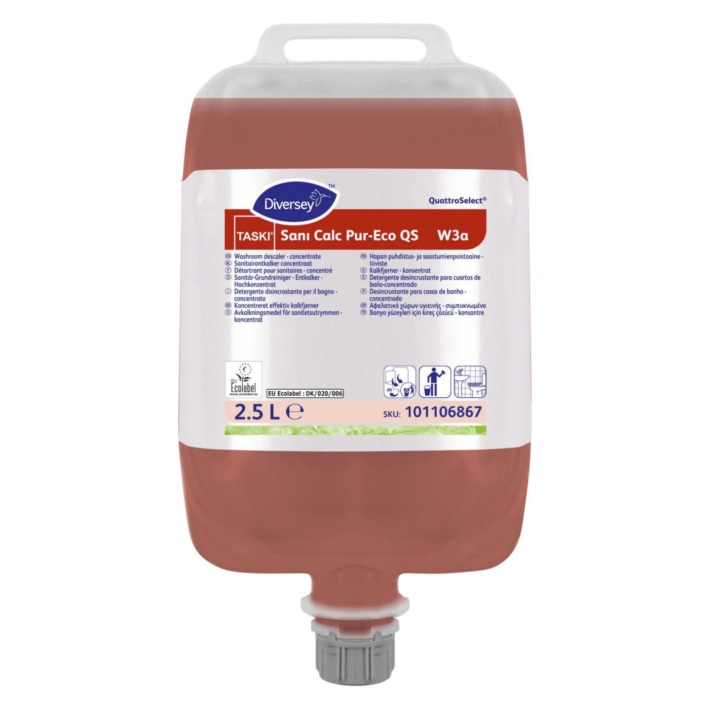 Kalkfjerner Stærkt surt Taski Sani Calc Pur-Eco QS W3a 2.5ltr med Farve/Parfume,2 stk x 2,5 ltr/krt