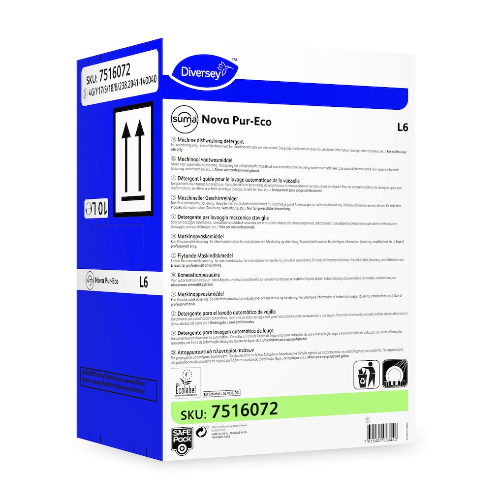 Maskinopvask Flydende Suma Nova Pur-Eco L6 SafePack 10ltr Ecolabel uden Klor,10 ltr/stk