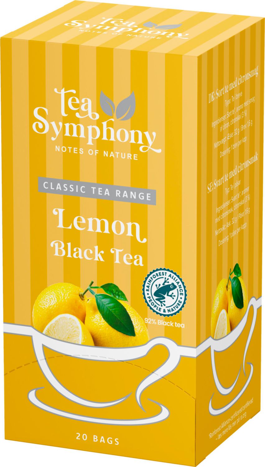 Te Sort Tea Symphony Lemon Black Tea 20 breve Rainforest Alliance Citron,6 pk x 20 stk/krt