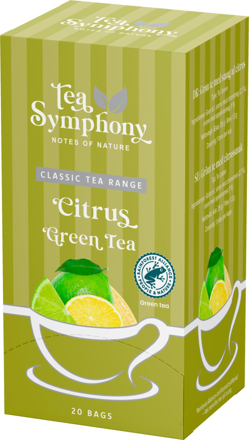Te Grøn Tea Symphony Citrus Green Tea 20 breve Rainforest Alliance Citrus,6 pk x 20 stk/krt