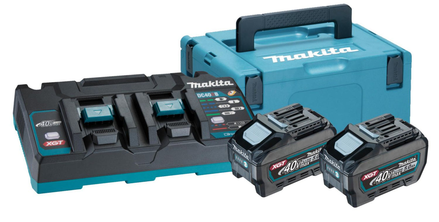 Batteripakke Makita XGT 40V 5.0ah med 2 stk batterier/Dobbelt lader/Kuffert,1 stk