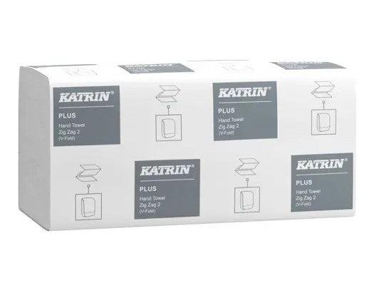 Håndklædeark Katrin Plus V-Fold 2-lag L23xB22.4xD11.5cm Nyfiber Hvid,20 pk x 200 stk/krt