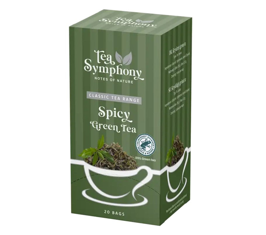 Te Grøn Tea Symphony Spicy Green Tea 20 breve Rainforest Alliance Krydret,6 bk x 20 stk/krt