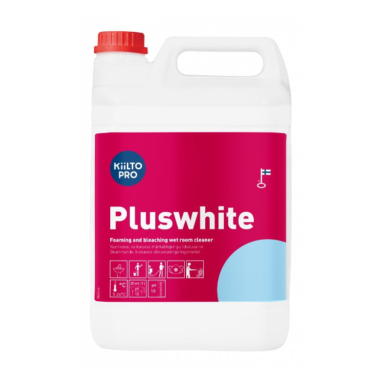 Skumrengøring Kiilto Pro Pluswhite 5ltr med klor stærk alkalisk til vådrum,3 dnk x 5 ltr/krt