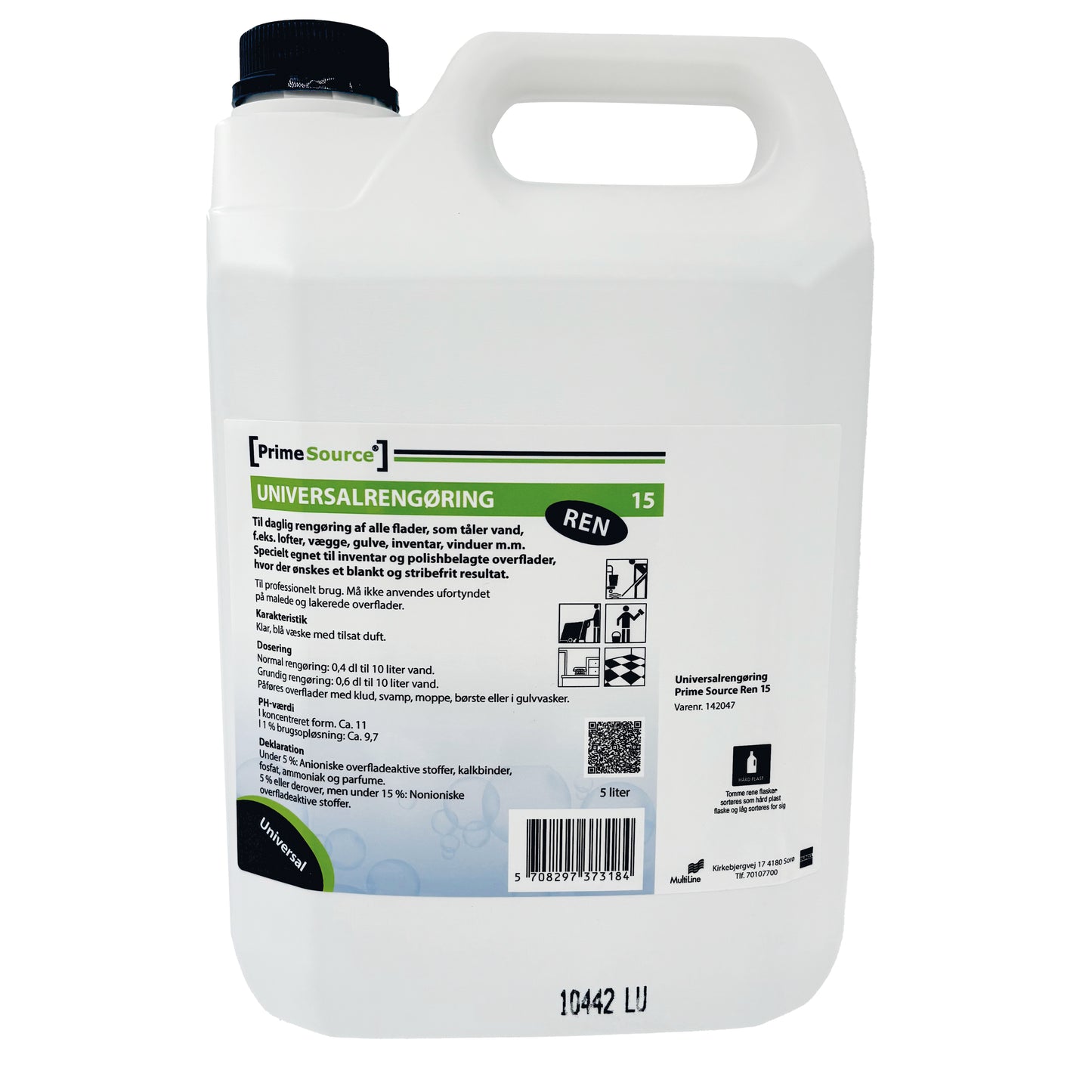 Universalrengøring Prime Source Flydende Ren 15 5ltr m. Parfume/Alkohol u. Farve,5 ltr/dnk