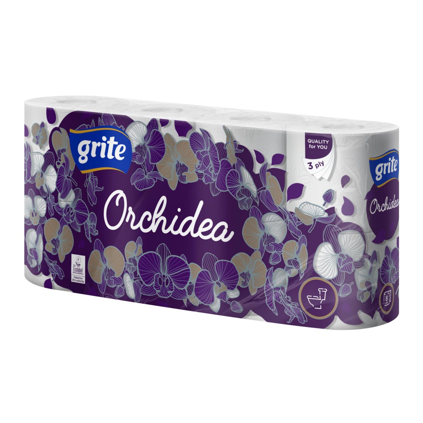 Toiletpapir Orchidea 3-lag L17.4xB9.6cm Hvid,7 ps x 8 rl/sæk