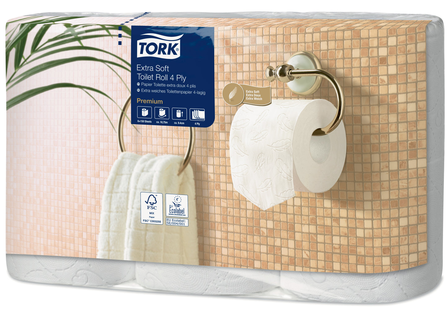 Toiletpapir Tork Premium Extra Soft 4-lag L18.8mxB9cm Nyfiber Hvid,7 pk x 6 rl/krt