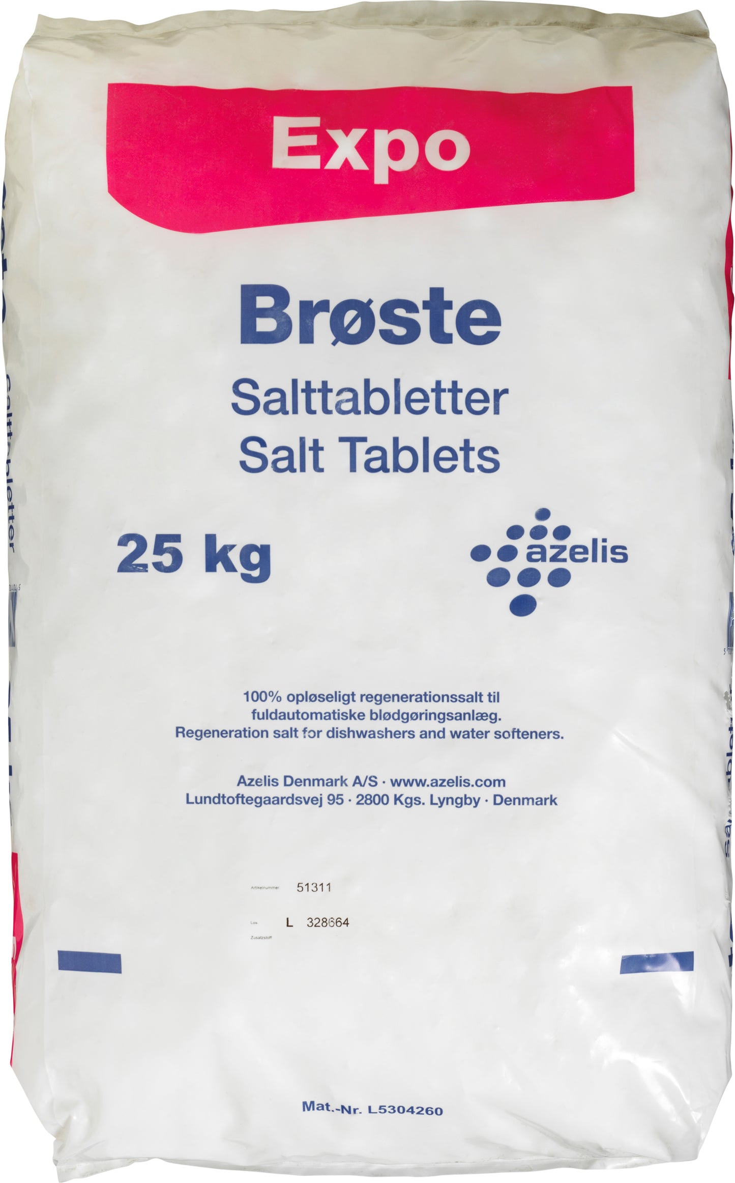 Maskinopvask Salt Tabs Brøste Expo Salttabletter 25kg til blødgøringsanlæg,25 kg/sack