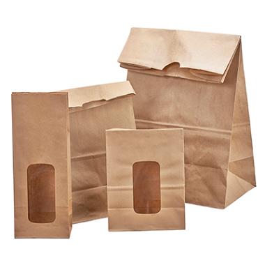 Klodsbundspose L65xB105xH290mm Papir/PE med Rude Brun,500 stk/krt