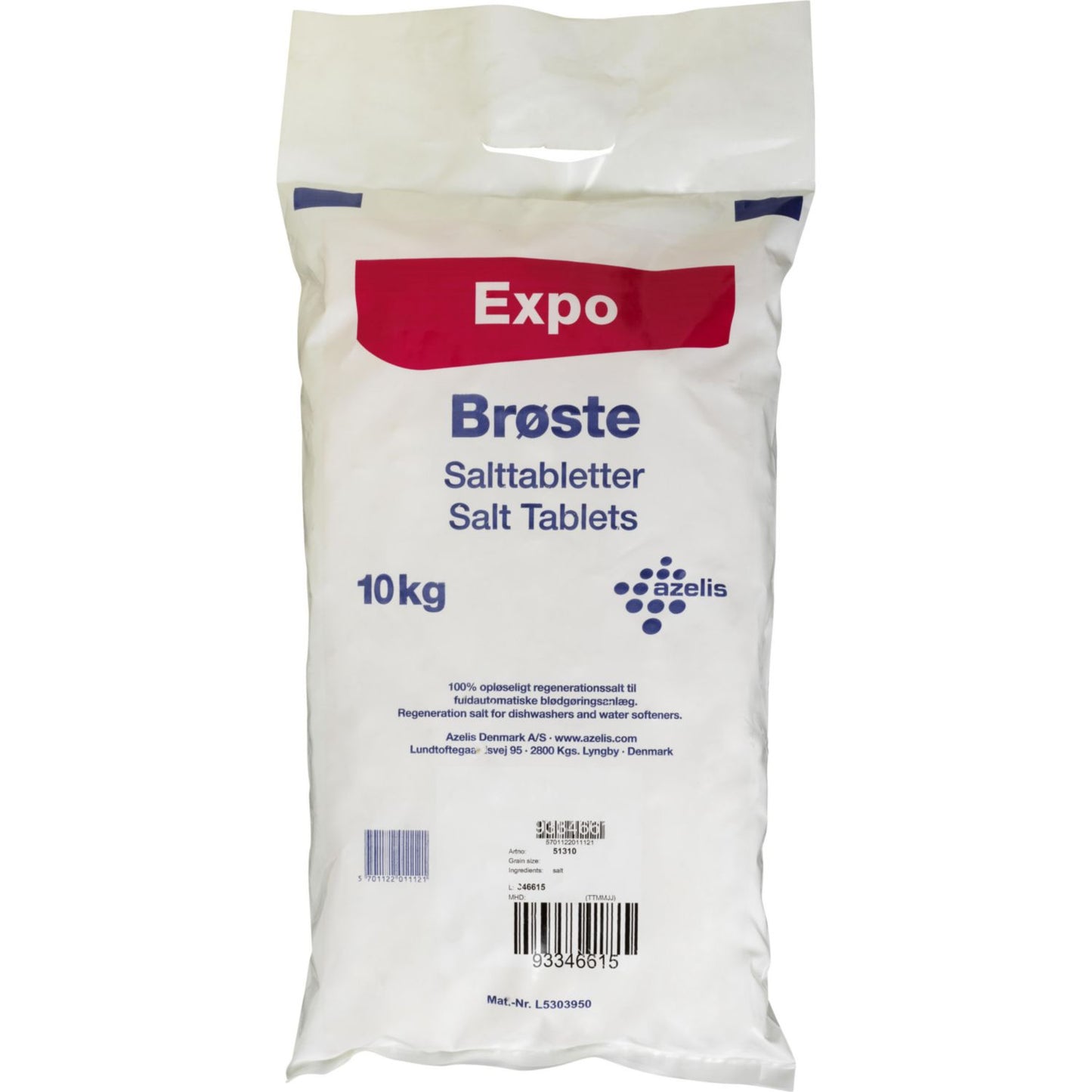 Maskinopvask Salt Tabs Brøste Expo Salttabletter 10kg til blødgøringsanlæg,10 kg/sack