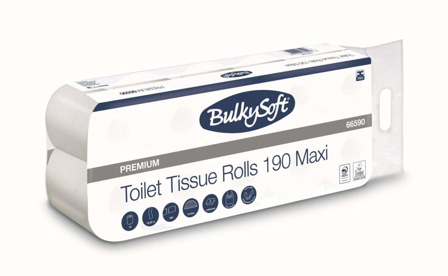 Toiletpapir Bulkysoft Premium 2-lag L19.95mxB10.5cm Nyfiber Hvid,12 pk x 10 rl/krt