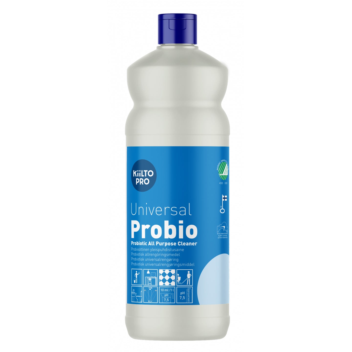 Universalrengøring Kiilto Pro Universal Probio 1ltr RHDPE Svanemærket Probiotisk,6 fl x 1 ltr/krt