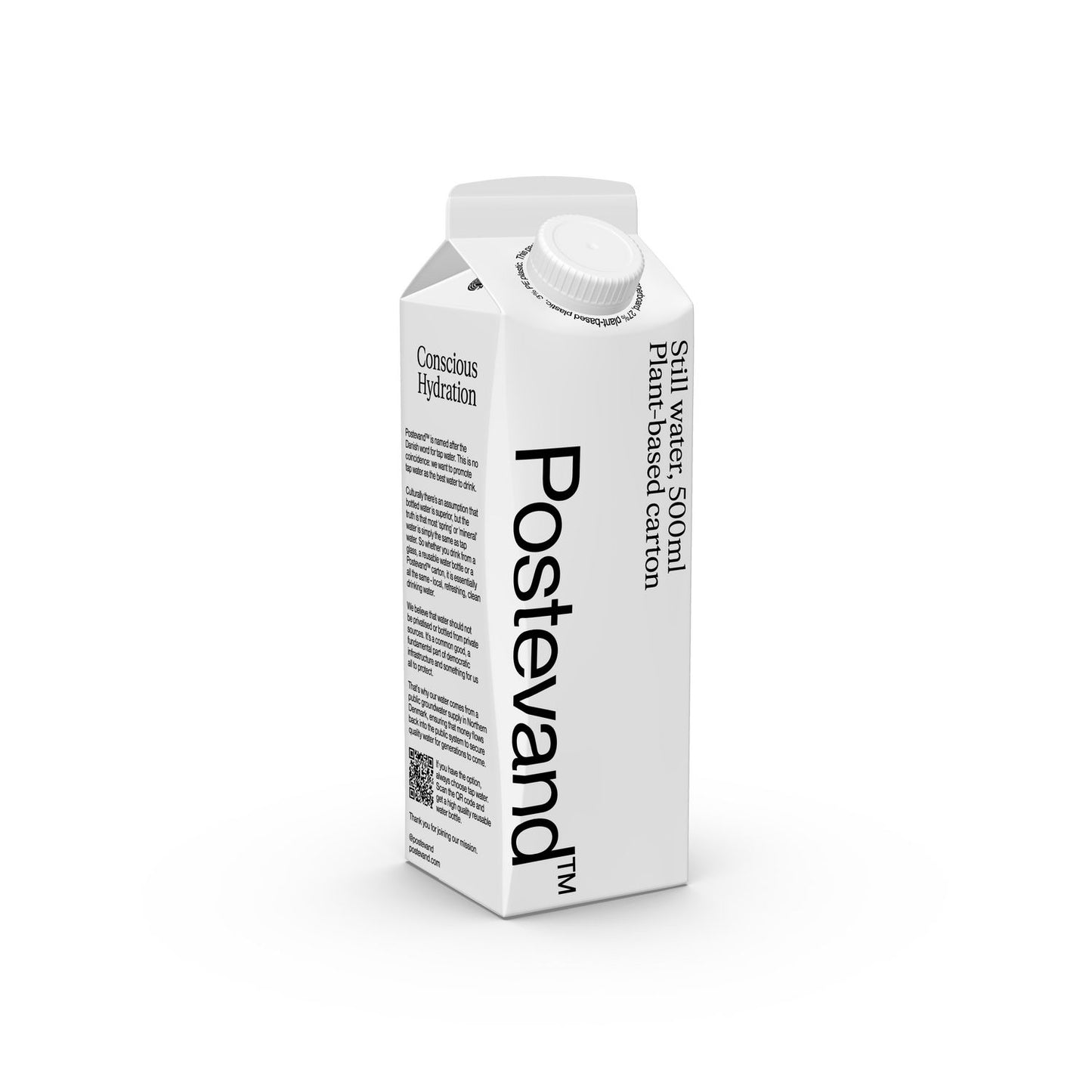 Drikkevand Postevand 0.5ltr L59xB59xH185mm PAP Med skruelåg Hvid,24 stk/krt