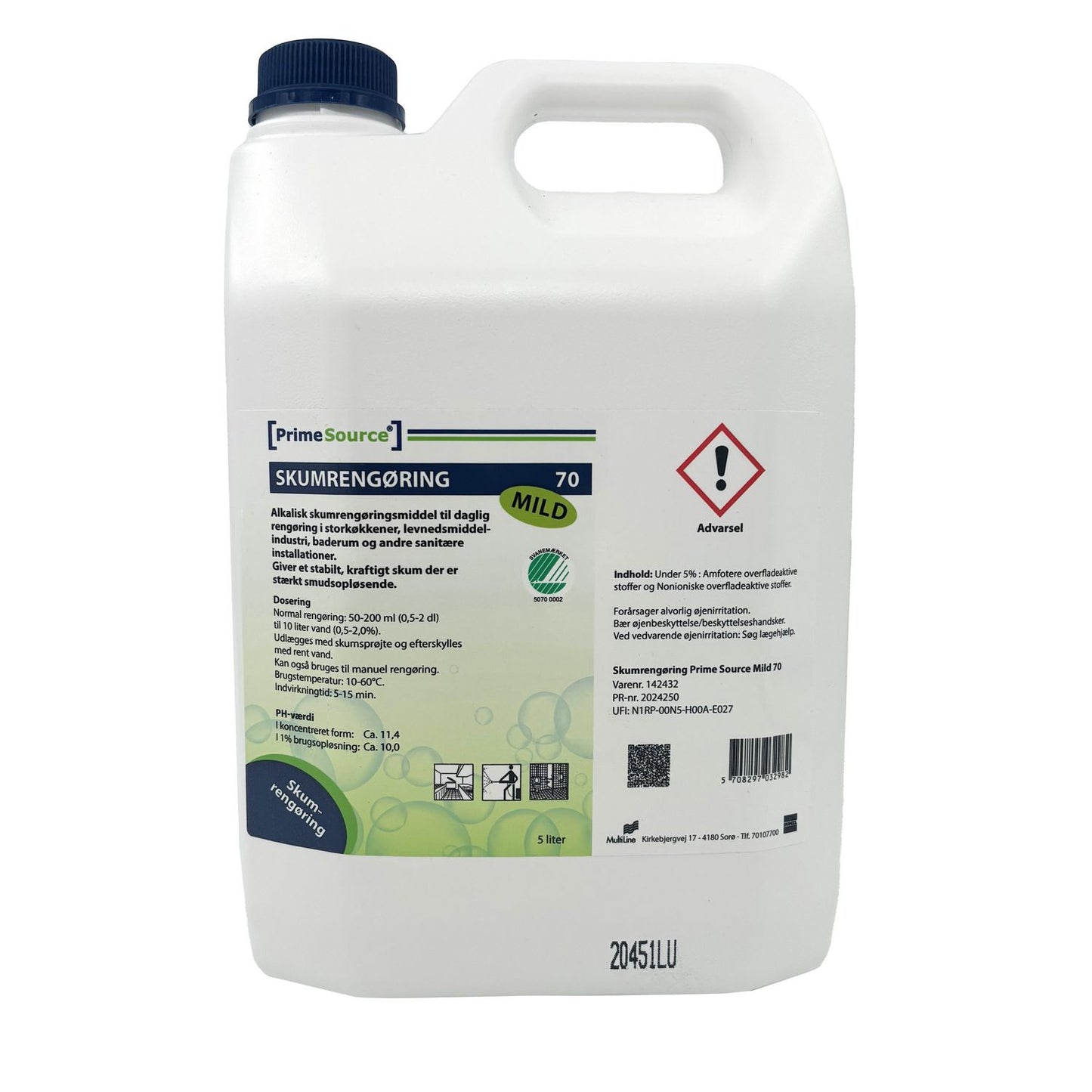 Skumrengøring Alkalisk Prime Source Mild 70 5ltr Svanemærket uden Farve/Parfume,5 ltr/dnk