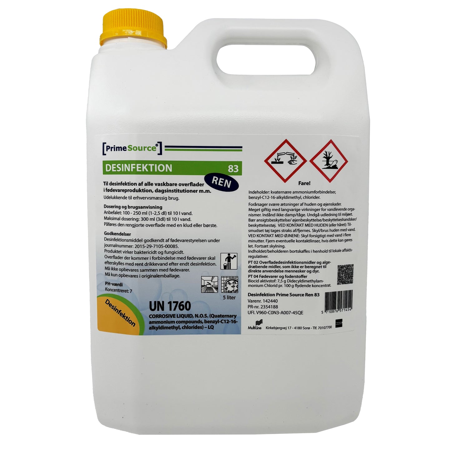 Desinfektion Prime Source Ren 83 5ltr Klar Fødevaregodkendt til overflader,5 ltr/dnk