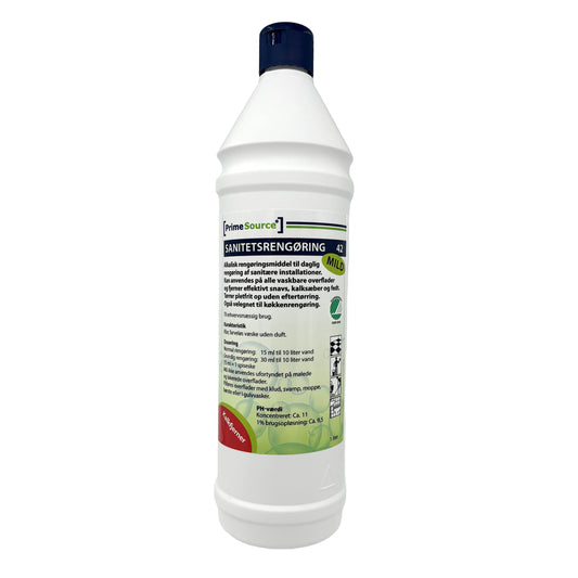 Sanitetsrengøring Prime Source Mild 42 1ltr Svanemærket u Farve/Parfume Alkalisk,1 ltr/fl