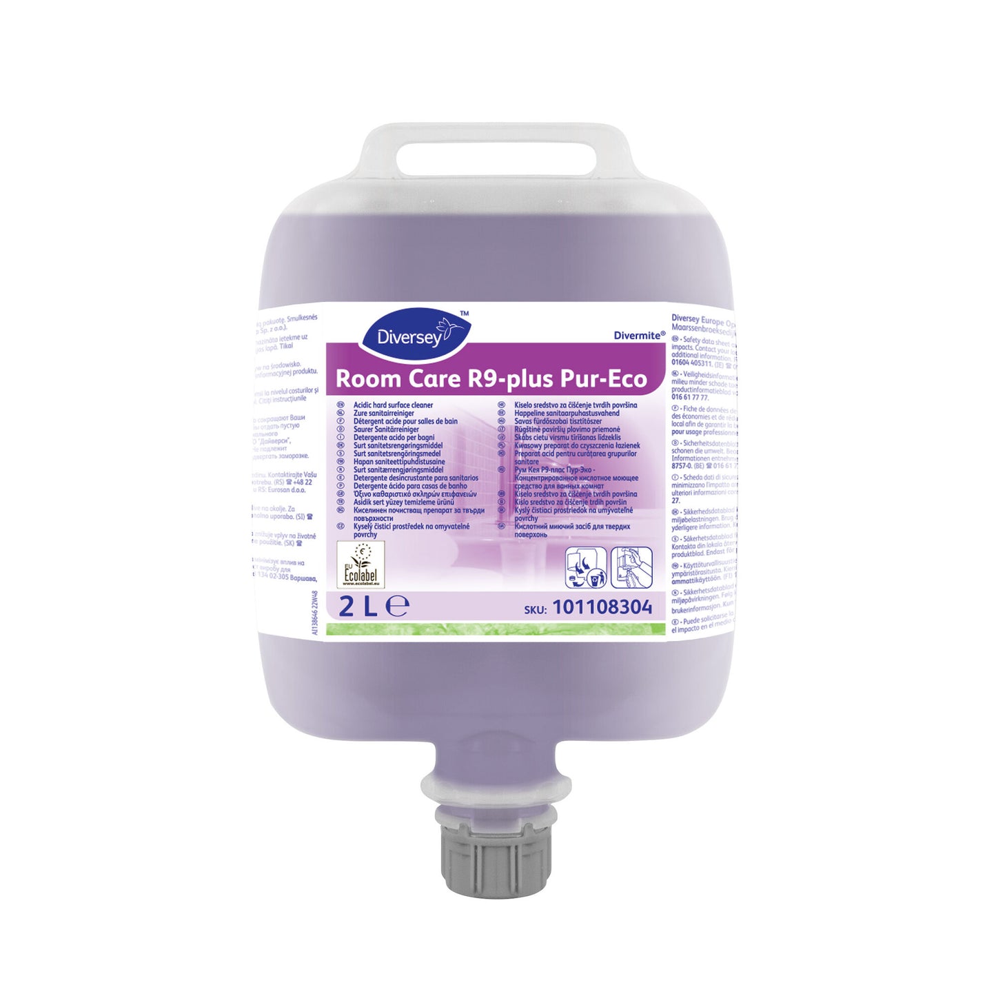 Sanitetsrengøring Room Care R9-plus Pur-Eco 2ltr Ecolabel Surt til DVM/DQFM,2 stk x 2 ltr/krt