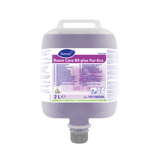 Sanitetsrengøring Room Care R9-plus Pur-Eco 2ltr Ecolabel Surt til DVM/DQFM,2 stk x 2 ltr/krt