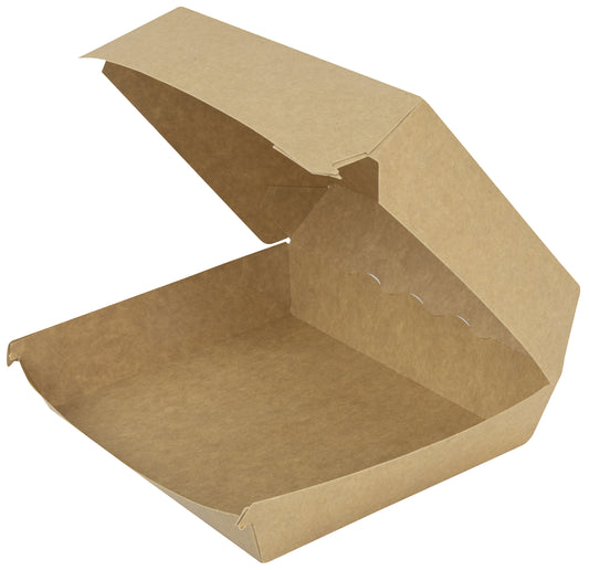 Burgerboks L195xB150xH80mm Kraft Med hængslet låg Brun,160 stk/krt