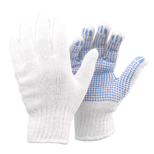 Handske Strikket BlueStar Basic Dot Str XL (10) Bomuld/PVC med Dotter Hvid/Blå,12 par/pk