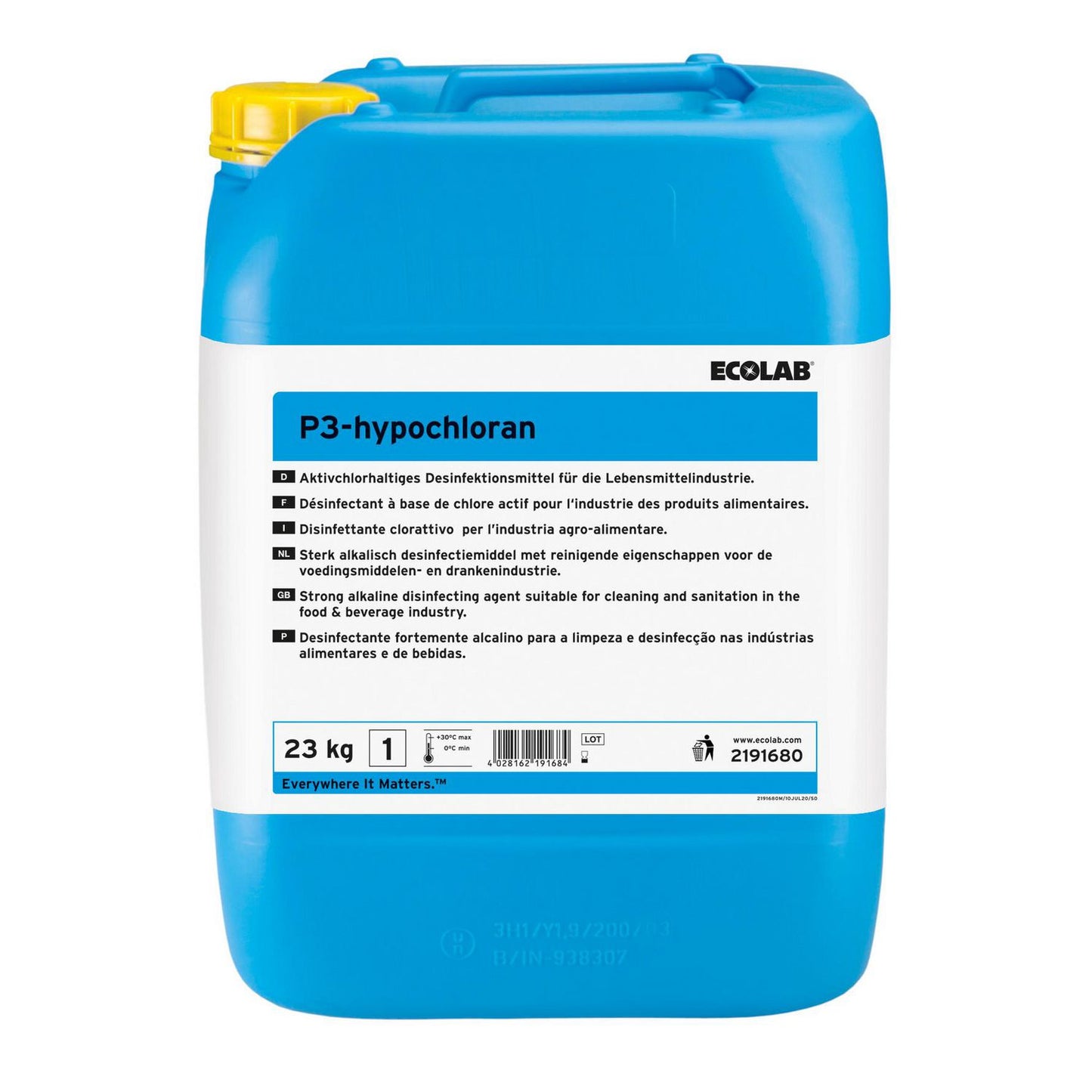 Desinfektion Hypochloran 23kg med Klor Fødevaregodkendt til CIP rengøring,23 kg/dnk