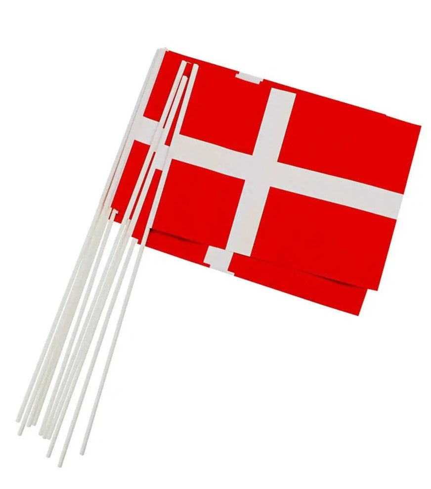Flag A5 på plastpind Dannebrog 20x40cm Papir/Plast Rød/Hvid,12 ps x 8 stk/pk