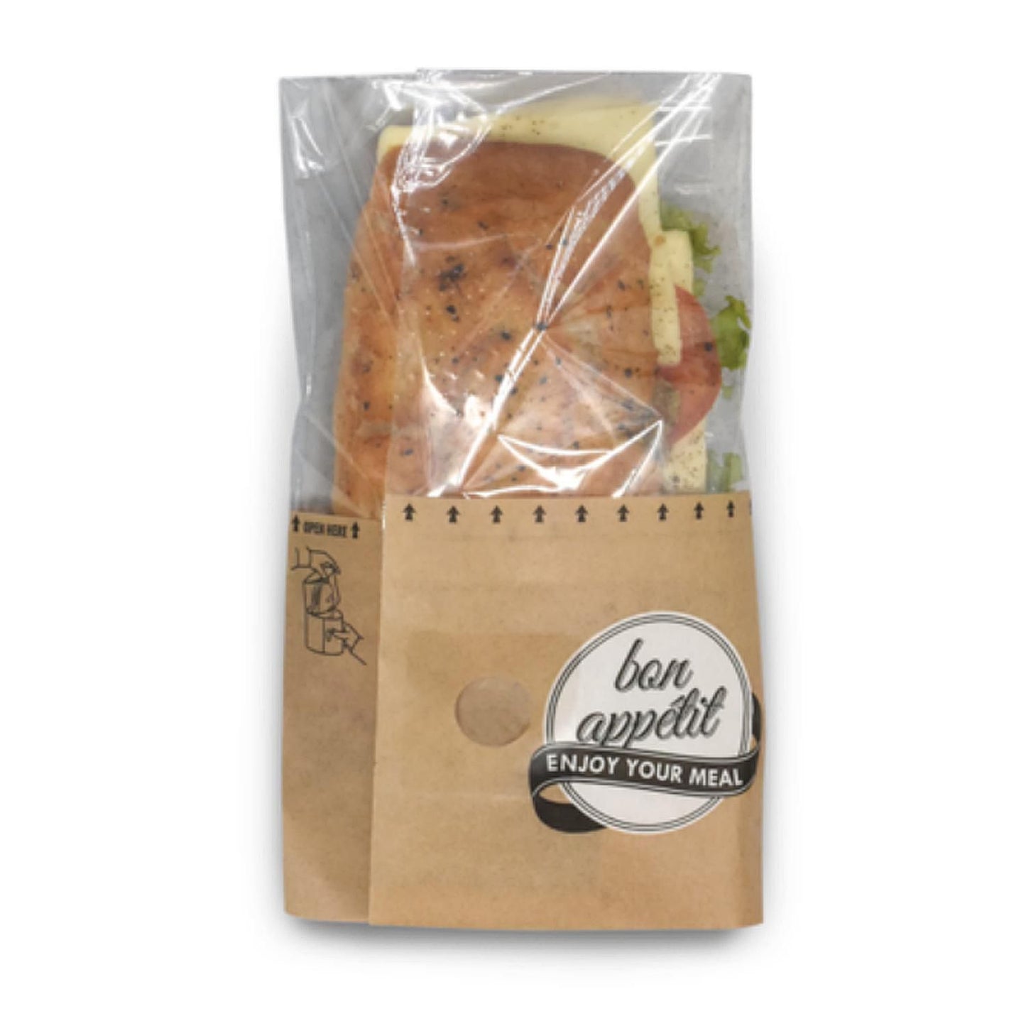 Sandwichpose Str. XL L13xB28xH13cm Papir/PET PEFC Brun/Klar,20 bdt x 50 stk x 1 stk/krt