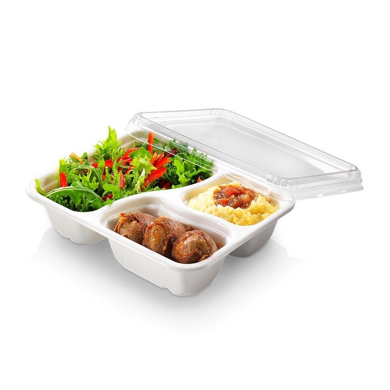Bakke 3-rum 400/200/150ml L227xB178xH45mm Menubakke Bagasse Hvid,125 stk/ps