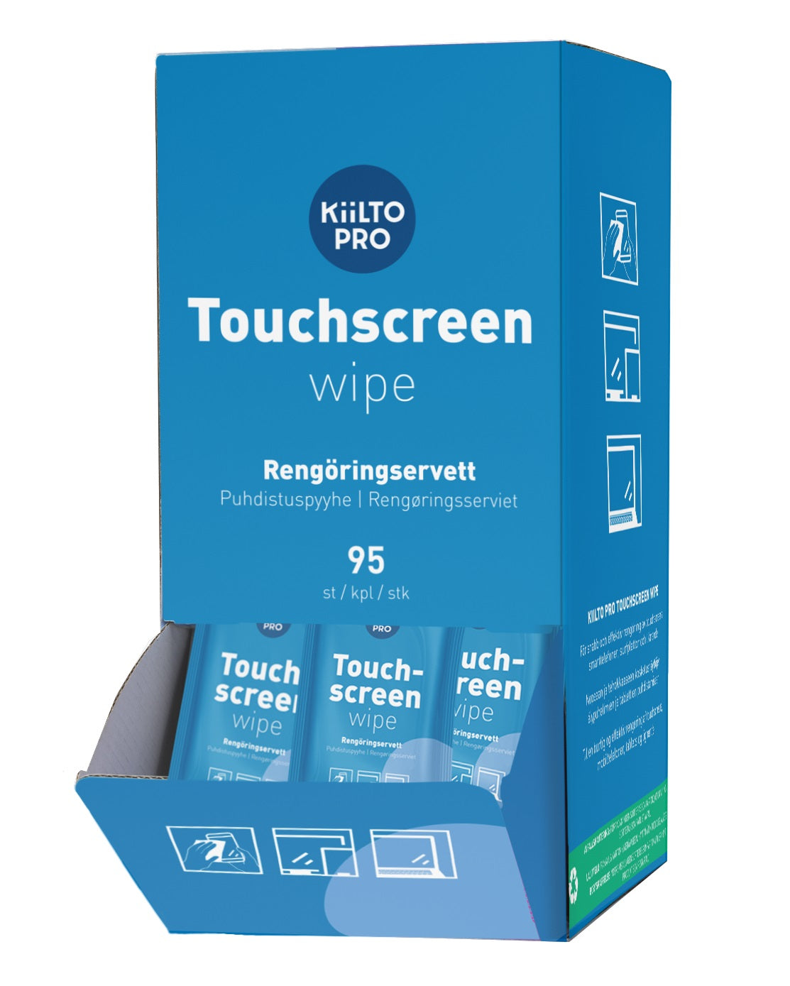 Desinfektion Serviet Kiilto Pro Touchscreen Wipes 17x19cm med IPA Enkeltpakket,95 stk/bk