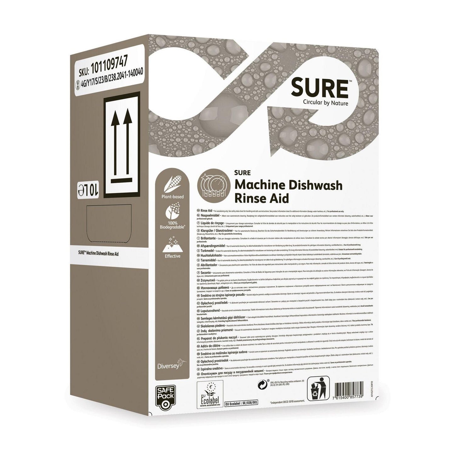 Maskinopvask Afspænding Sure Machine Dishwash Rinse Aid Safepack 10ltr Ecolabel,10 ltr/stk