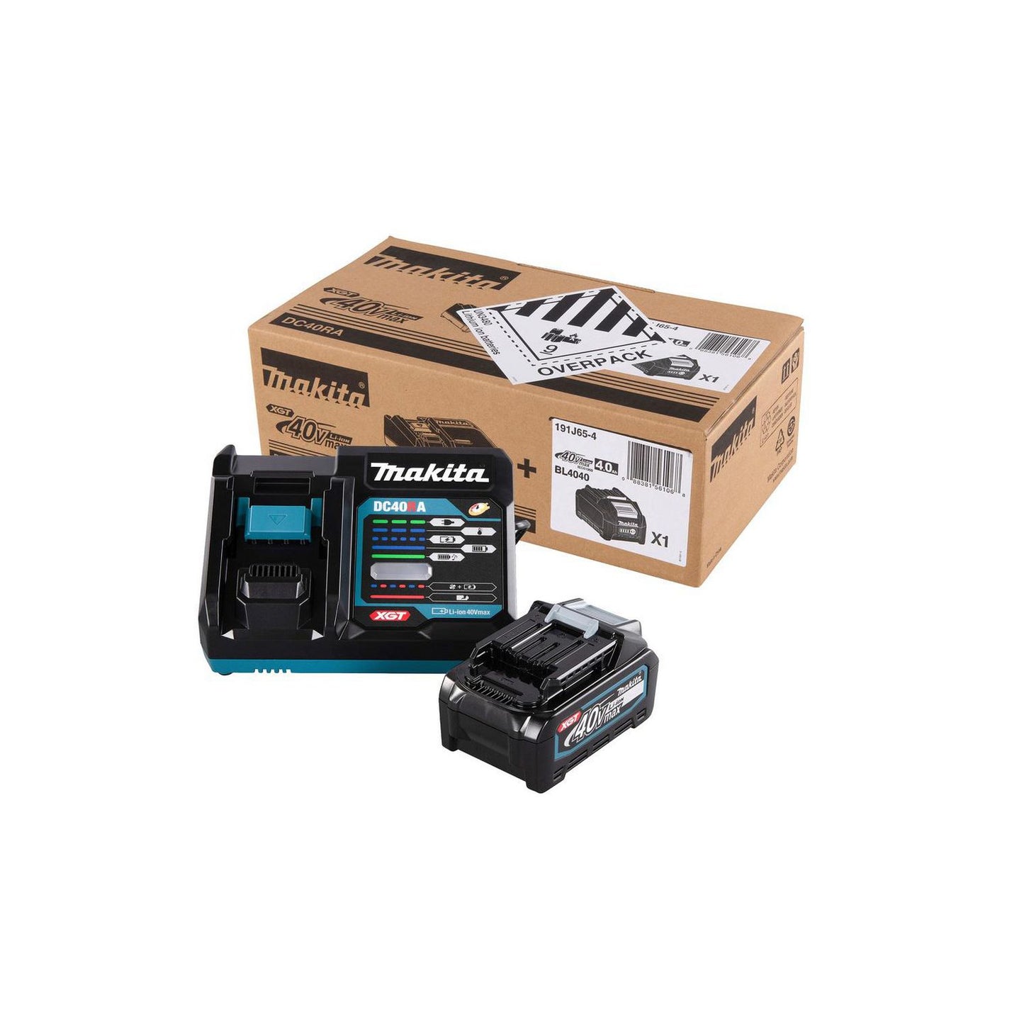Batteripakke Makita XGT 40Vmax 4.0ah med 1 stk batteri/Enkelt lader uden Kuffert,1 stk