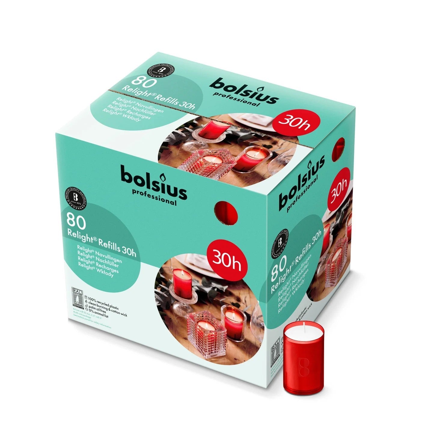Refill Relight Brændetid 30 timer til Glaslys Rød,80 stk/krt