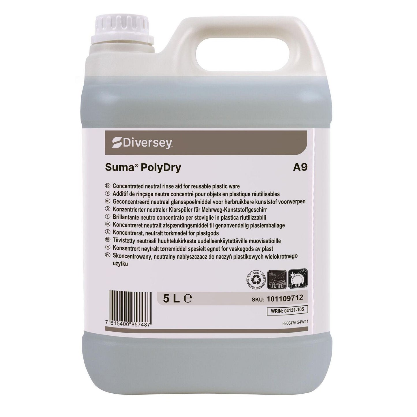 Maskinopvask Afspænding Suma PolyDry A9 5ltr Blødt/Middel til genanv. plast,5 ltr/dnk