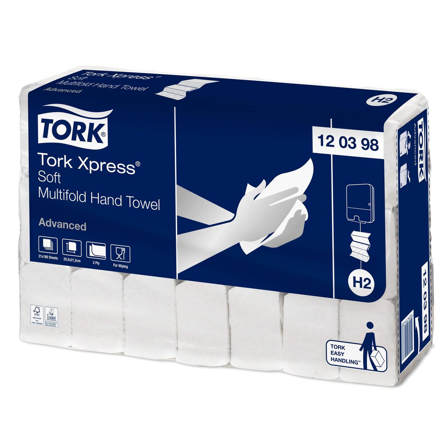 Håndklædeark Tork Xpress Soft H2 Z-Fold 2-lag L25.5xB21.2xD8.5cm Genbrug Hvid,21 pk x 180 stk x 1 stk/krt