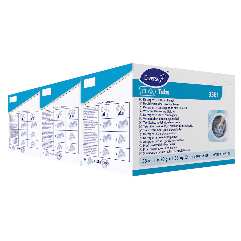 Tøjvask tabs Clax Tabs 33E1 56stk uden blegemiddel til farvede tekstiler,56 stk x 30 g/bk