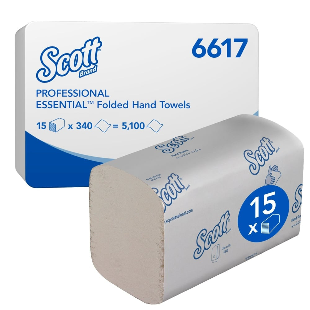 Håndklædeark Scott V-Fold 1-lag L21xB20xD10.5cm Genbrug Hvid,15 pk x 340 stk/krt