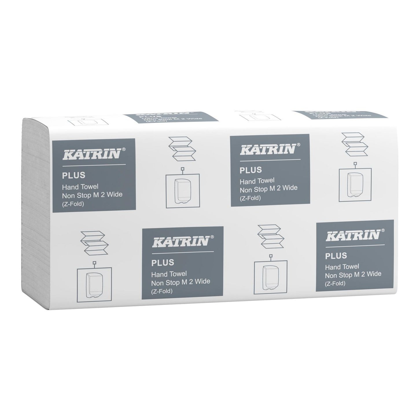 Håndklædeark Katrin Plus Non-Stop Wide Z-Fold 2-lag L24xB24xD8cm Nyfiber Hvid,15 pk x 160 ark/sæk