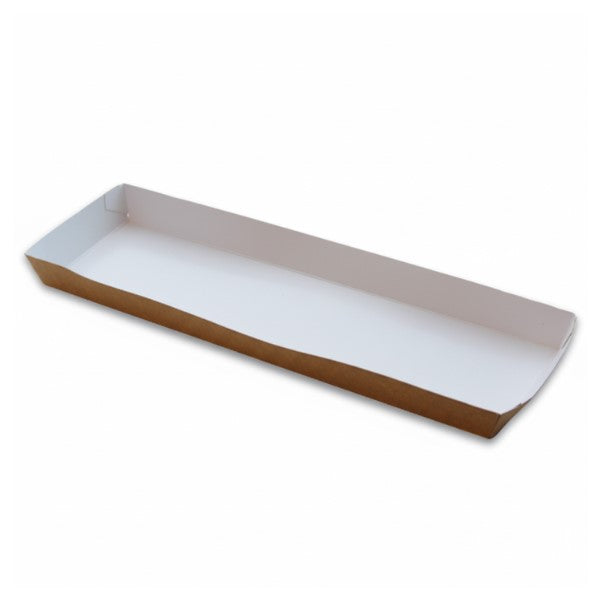 Pølsebakke XXL L332 x B90 x H20 mm med Kant Brun/Hvid,2 ps x 120 stk/krt