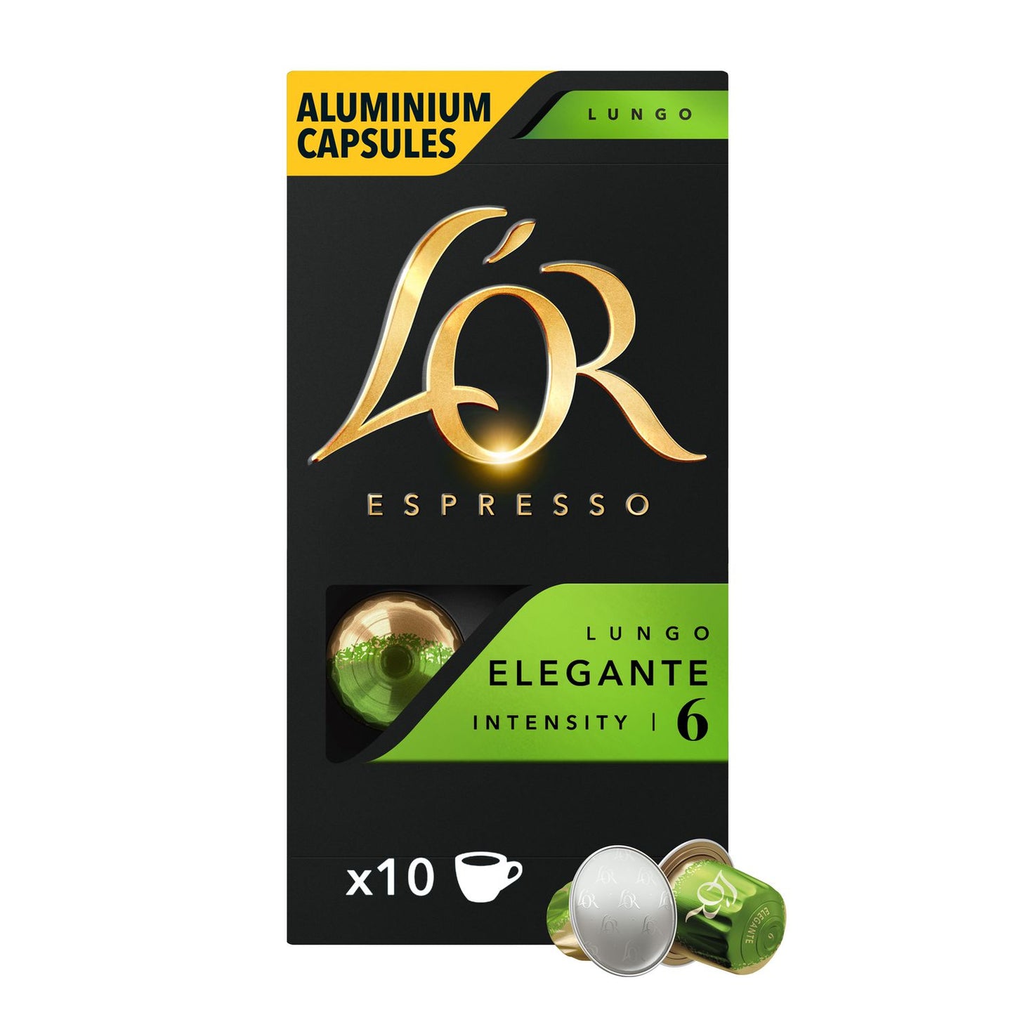 Kaffekapsel L'OR Lungo Elegante 10 kaps/pk Styrke 6,10 pk x 10 stk/krt