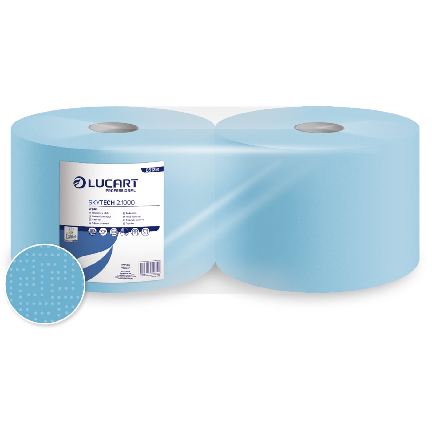 Aftørringsrulle Industri 2-lags Ø36cm B22.5cmxL360m Ecolabel Blå Genbrugsfiber,2 rl/sæk
