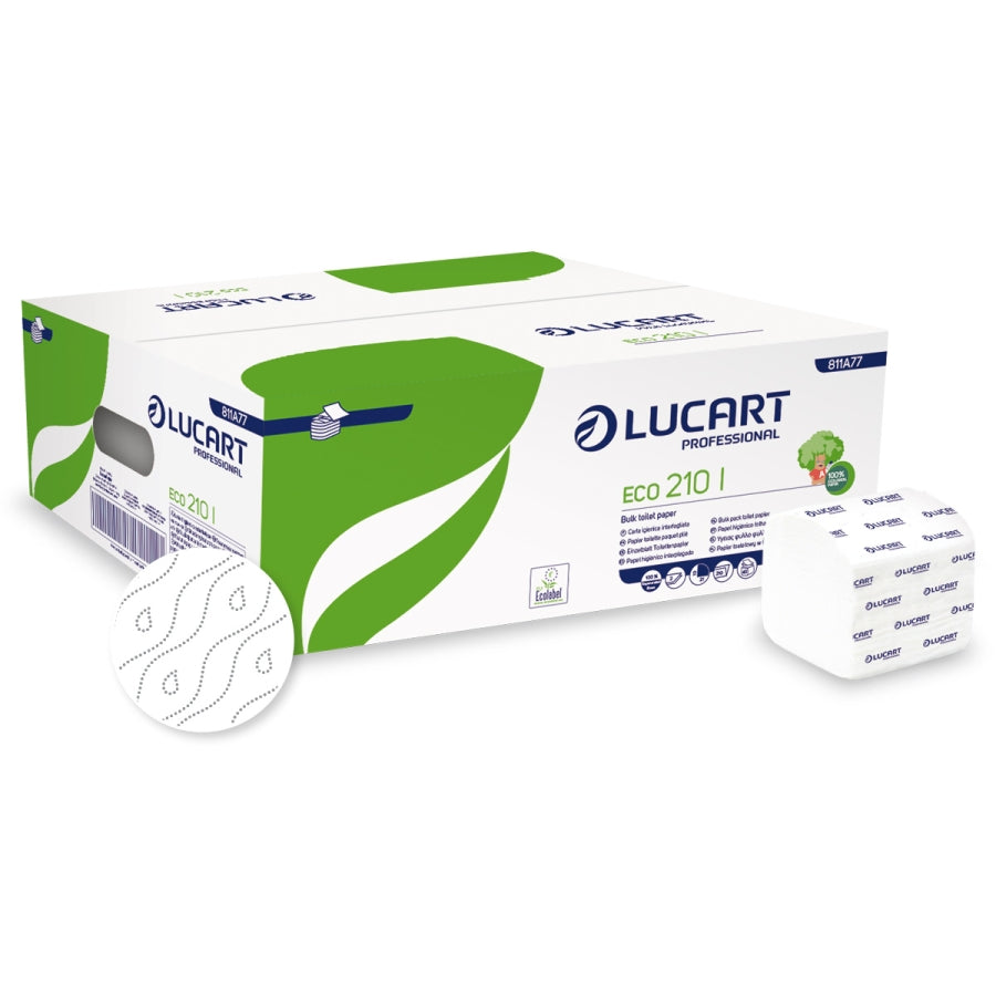 Toiletpapir Lucart Eco 210 I 2 lag B10xL21cm Ecolabel Blandingsfiber Hvid,40 pk x 210 stk/krt